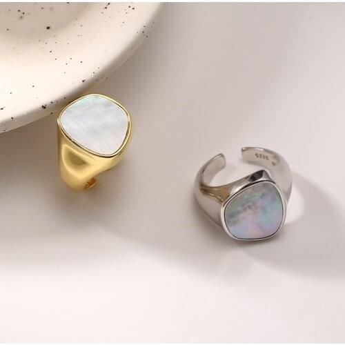Silvology 925 Sterling Silver Natural Shell Irregular Rings for Women Geometry Light Luxury Wide Rings Temperament Jewelry Gift