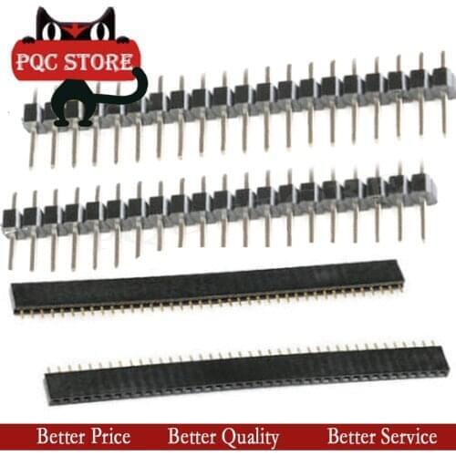 2pcs 1 pairs 40 Pin 1x40 Single Row Male and Female 2.54 Breakable Pin Header PCB JST Connector Strip for Arduino Black