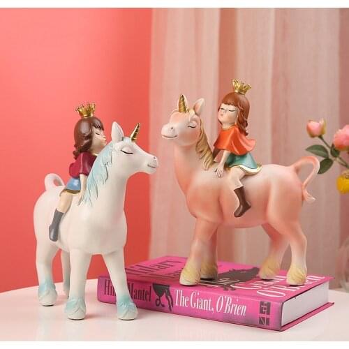 Nordic Kawaii Decor Cute Unicorn Cow Girl Resin Statue Ornaments Home Table Birthday Gift Crafts Office Cafe Figurine Decoration