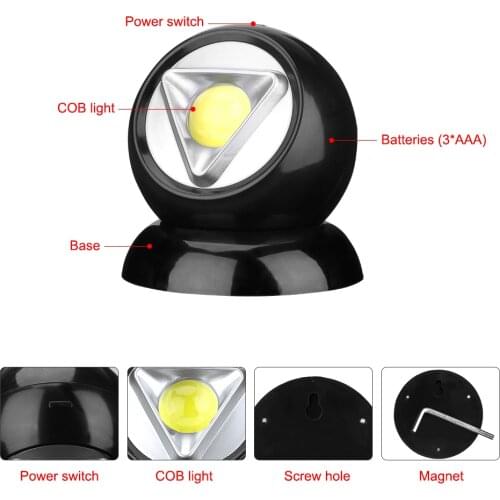 LED COB Wall Lights Outdoor Camping Night Light 360 Degree Rotation Flashlight Torch Battery Powered Working Light Corridor Lamp