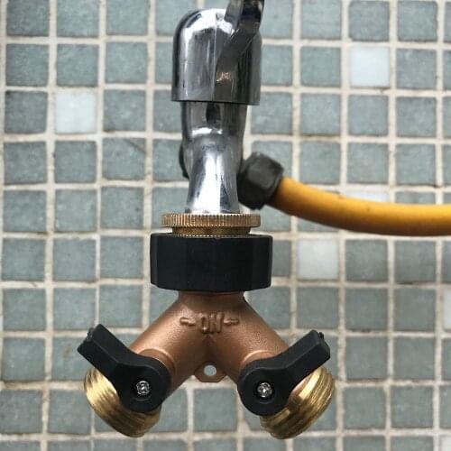 Three-Way Brass Hose Splitter Y Ball Valve Adapter Garden Water Connector Outdoor Faucet Splitter Valve 3/4 American Thread