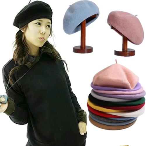 Vintage French Style Plain Beret Cap Beanie Hat Sweet Women Girls Autumn Winter Warm Hat Femme Hats Caps Street Cool Fashion