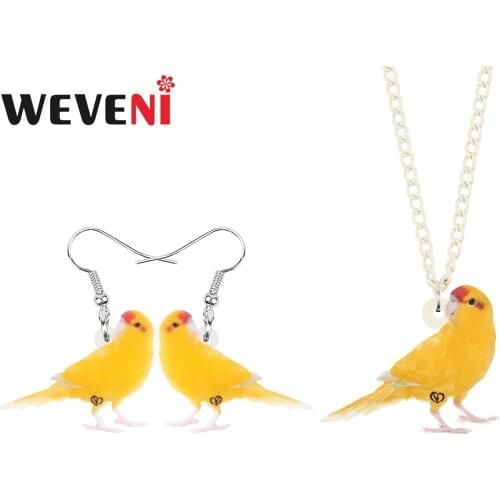 WEVENI Acrylic Yellow Serinus Canaria Jewelry Sets Long Printing Animal Earrings Necklace For Women Teens Gifts Charm Decoration