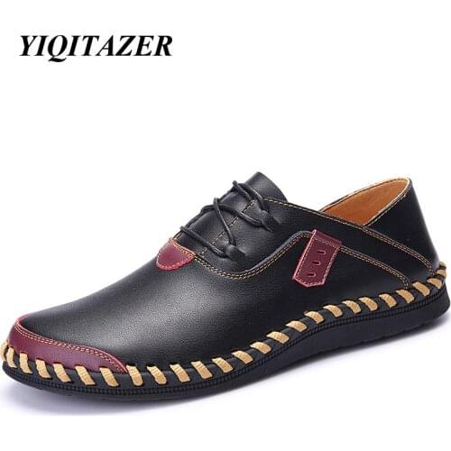 YIQITAZER 2018 Spring Fashion New Man Leather Shoes Casual,Rubber Soles Quality Leather Flats Mens Boat Shoes Black Brown