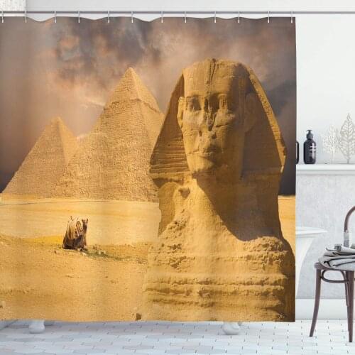 Amber Brown Egyptian Print Shower Curtain Sphinx Face Other Pyramids Egypt Old Historical Monument Bathroom Curtain