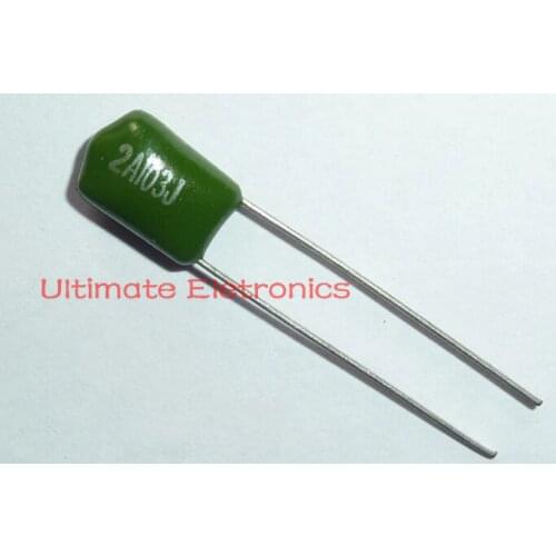 10pcs Mylar Film Capacitor 100V 2A103J 0.01uF 10nF 2A103 5% Polyester Film capacitor