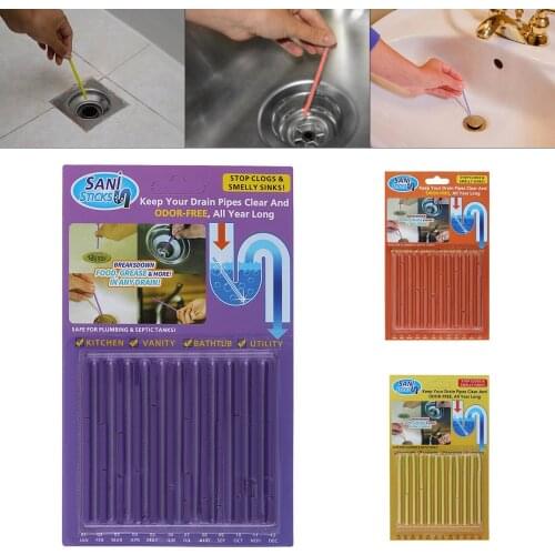 12pcs/set Kitchen Clean Accessories Pipeline Bathtub Decontamination Drain Kitchen Sink Filt Sani Sticks Sewer Cleaning Rod