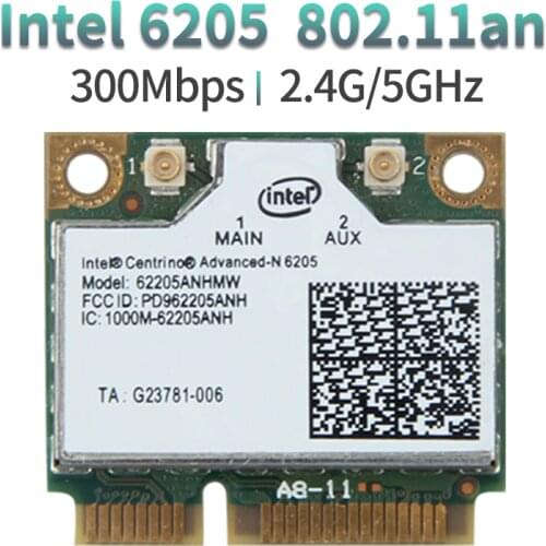 2.4G/5GHz Wireless Adapters for Intel Centrino Advanced-N 6205 62205an 62205hmw 300Mbps Half Mini PCI-E WiFi Card 802.11n Window