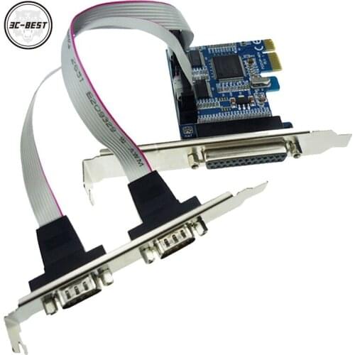 2 Ports RS232 PCIE RS-232 Serial Port COM & 1 Port Printer Parallel Port LPT to PCI-E PCI Express Adapter Card PCI02304