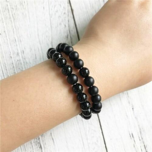 8MM 2 pcs Set Bracelet Black Onyx Ana Matte Black Onyx Mens Bracelet Healing Wrist Mala Bracelets Mens Gift