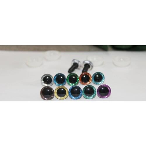 20set/lot 9mm 12mm 3D clear glitter eyes + glitter fabric+ washer for diy plush toy doll--10 colors option