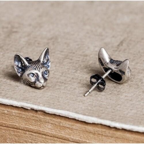 2021 New S925 Sterling Silve Cat Ears Stud Earrings Women Punk Earrings Vintage Wedding Jewelry Gifts for Girls Women Jewelry