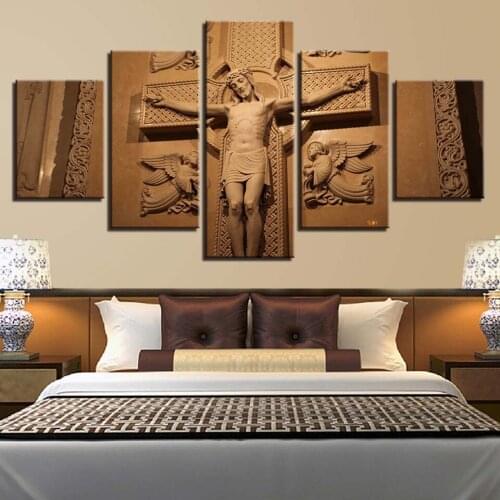 HD Prints 5 Pieces Jesus Canvas Painting Wall Art Modular Cross Scenery Pictures Home Decor Living Room Creative Artwork Poster