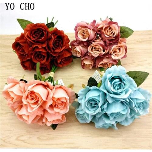 7 Heads Big Rose Artificial Silk Flowers Bouquet Red Faux Rose Bridal Bouquet Home Table Wedding Backdrop DIY Decor Fake Flowers