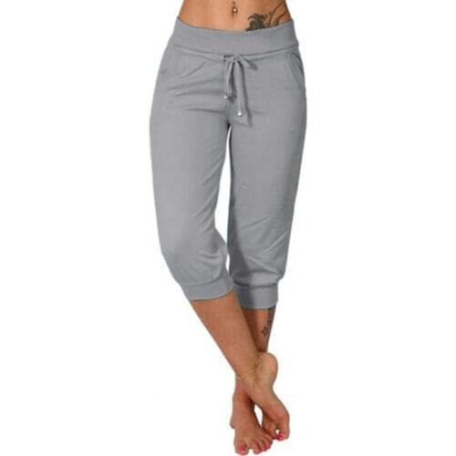80%HOTCapri Pants Solid Color Drawstring Women Loose High Waist Pockets Trousers for Dating