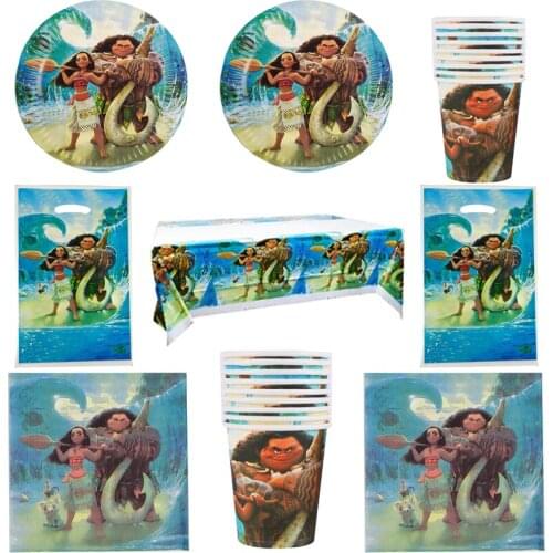 81pcs/lot Moana Theme Tablecloth Dishes Baby Shower Napkins Birthday Party Kids Favors Tableware Set Plates Cups Gifts Bags