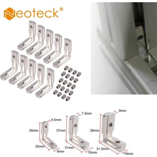Neoteck 10 Pcs 3030/4040 T Slot Aluminum Profile Carbon Steel L-Shape Brackets 90 Degree Interior Corner Connector