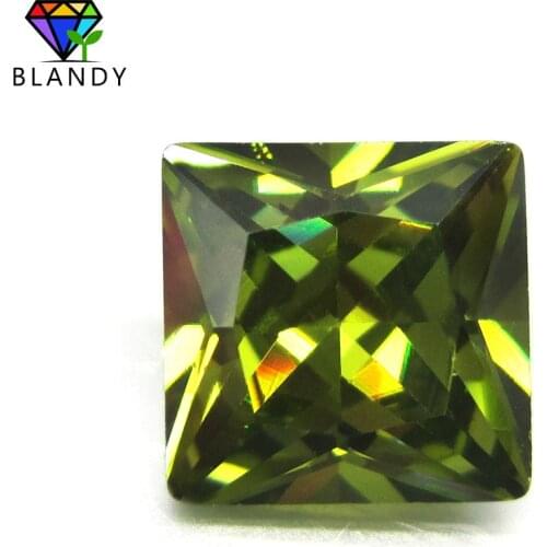 Free Shipping 1.5x1.5~12x12mm Square Shape Olive 5A Cubic Zirconia Stones Peridot Synthetic Gems Princess Cut CZ stone
