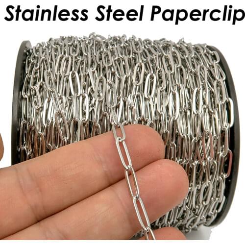 30 Feet - Bulk Paper Clip Chain by Length, Stainless Steel Paper Clip Chain Rectangle Link Chain for Necklace Jewelry Making