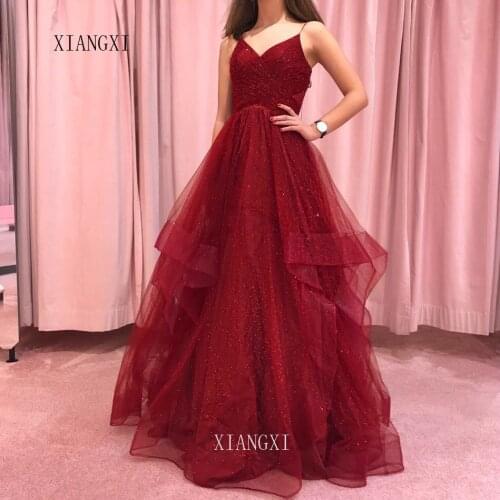 Burgundy Evening Dresses Long Spaghetti Strap Pleat Backless Sexy Evening Dress Formal Gowns Party Dress Vestido de festa Longo