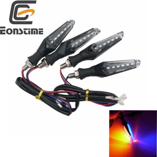 Eonstime Double Side 10LED Motorcycle Turn Signal Indicators Blinker Flexible Light Lamp for Bobber Cafe Racer Custom Amber/Blue