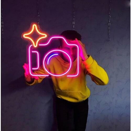 Custom Camera Flex Transparent Beautiful Cute Neon Sign Led Nightlight Wall Hanging for Home Room Bedroom Sale Shop Decoration