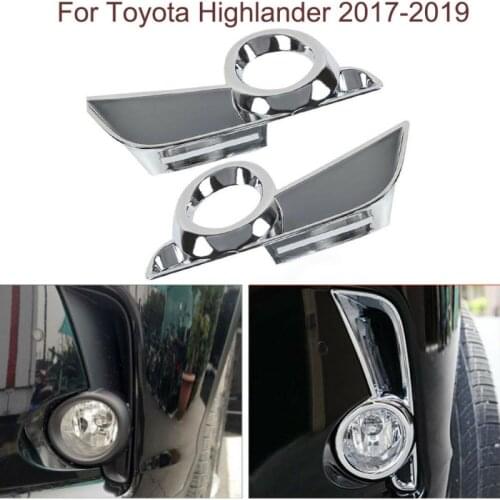 JanDeNing 2PCS/Set ABS Chrome Front Fog Lights Lamp Cover Frame Trim Emblems For For Toyota Highlander 2017-2019