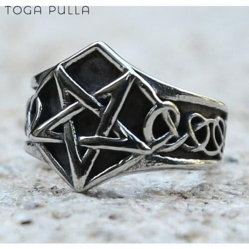 Vintage Pagan Pentagram Star Rings Mens Women Stainless Steel Celtics Knot Gothic Punk Rock Rings Fashion Biker Jewelry Gift