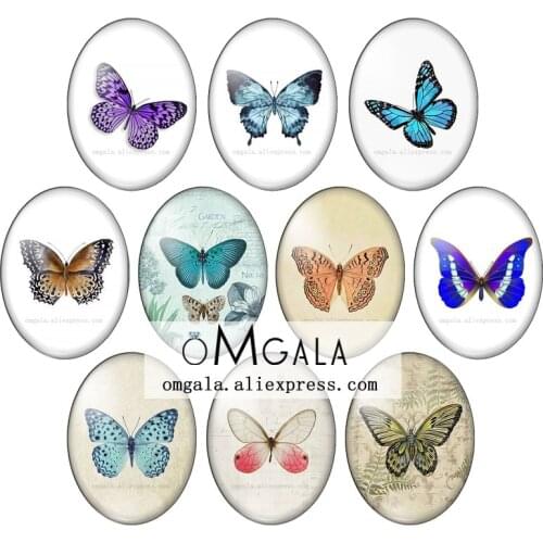 Beautiful Retro Vintage Butterfly Patterns mixed 13x18mm/18x25mm/30x40mm Oval photo glass cabochon flat back Making findings