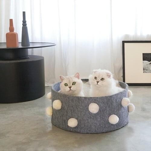 Nordic Style Cat Bed Four Seasons Universal Nest Cotton Linen Cat Small Dog House Felt Weaving Beds Mat Kennel Pet Supplies