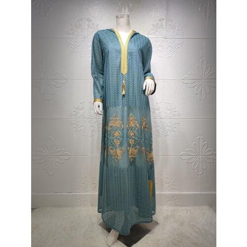 Summer Dress 2021New Plus Size Fashion Eid Embroidered Mesh Middle East Dubai Kaftan Turkey Abaya Muslim Maxi Dresses Breathable