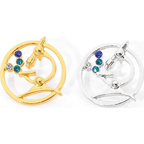 Microscope Crystal Pins and Brooches Biology Chemistry Student Graduation Medical Gold Silver color pins gifts