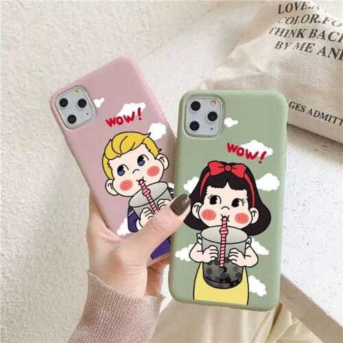 Cute Peko silicone Candy color Phone Case For iPhone 11pro 12pro MAX XSMAX 12mini SE XR 8 7 6s Plus Milk Tea Girl boy Soft Cover