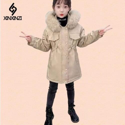 Fashion Childrens Cotton Jacket for Girls Warm Parka Colored Fur Collar Thicken Outerwear Winter Clothes 5-13 Yrs Girl Snowsuit