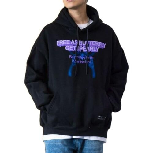 2021 Kpop Fleece Cotton Men Oversized Hoodies Pullover Butterfly 3D Letters Print Casual Harajuku Hooded Sweatshirts Sudaderas