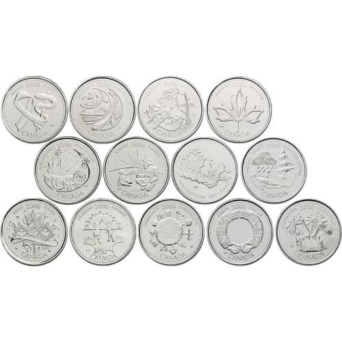 Set 13 coins from Canada 25 cents America New Original Coin Unc Genuine 2000 edition with booklet