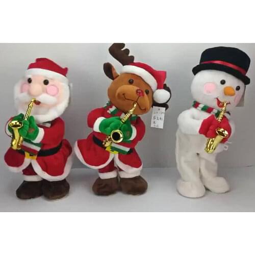 New Electric Plush Doll Blowing Saxophone Santa Claus Elk and Snowman Can Sing and Twist Toy Childrens Day Gift Home Decoration