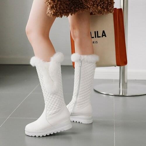 Shoes Black Pink White Winter Warm Plush Knee High Boots Women comfy Flat Heel Snow Boots Slip On Platform Woman Long Boots 2020