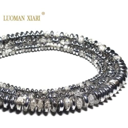 Wholesale Wheel Shape One Side Plated Silvery White Snow Cracked Crystal Glass Beads For Jewelry Making DIY Bracelet Natural