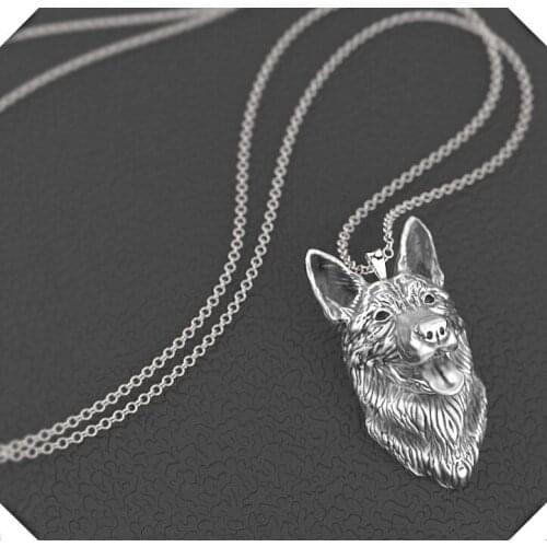 Wholesale German shepherd dog necklace Handmade necklace Embossed pendant jewelry golden colors plated fast