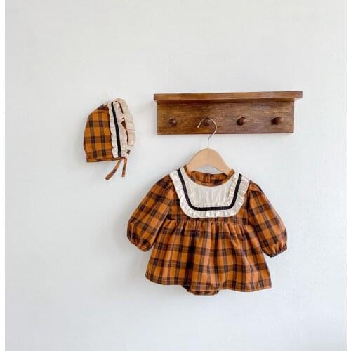 Koodykids Autumn Baby Girls Vintage Bodysuits Toddlers Girls Cotton Rompers With Hat Quality Baby Girls Outfits Rompers Spring