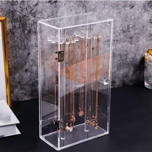Acrylic 24 Hooks Rotation Necklace Display Stand Pendant Display Organizer Holder Dust-Proof Jewelry Display Box