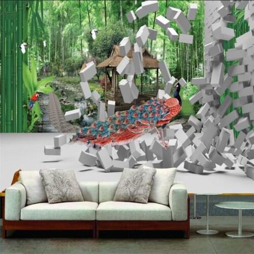 Custom Large 3D Murals Peacock Wall Papers Brick Stone Photo Wallpapers for Walls 3D Wallpapers for Living Room Home Decoration