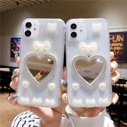 Luxury Love Heart Makeup Mirror Butterfly Soft Case For OPPO A9 A5 A31 A53 2020 A55 Realme XT X2 F11 F9 A3S A92S Reno 5 Pro 2Z