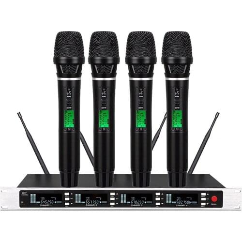 Standard Bolymic Professional True Diversity Four Channels UHF Wireless Microphone System for Church Theater Singing 4 Handheld