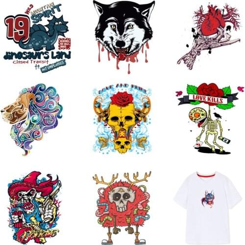 Iron-on Transfers for Clothing Patches Clorhing Stickers Rock Stripe Diy Appliques Skull Patch Fusible Vinyle Thermocollant I