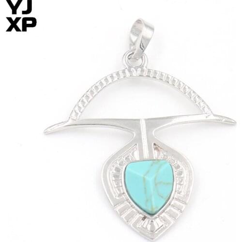 YJXP Exclusive Design Silver Plated Anchor Shape Green Turquoises Stone Pendant Fashion Jewelry