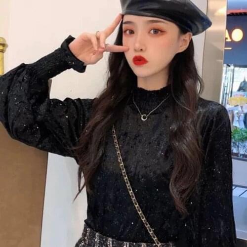 New Spring Autumn Elegant Ladies Fashion Shirts 2021 Fall Turtleneck England Womens Blouses Black White Apricot Plus Size Tops