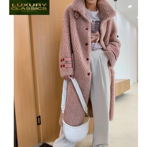 Female Coat Real Fur Vintage Long Sheep Shearing Jacket Women Winter Clothes 2021 Korean 100% Wool Coat Elegant Tops 9072