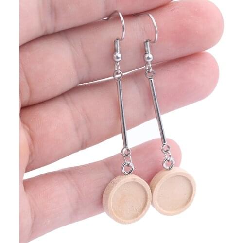 10pcs Fit 12mm Cabochon Wood Earring Blanks Diy Dangle Bar Earrring Charms Stainless Steel Ear Hooks Findings